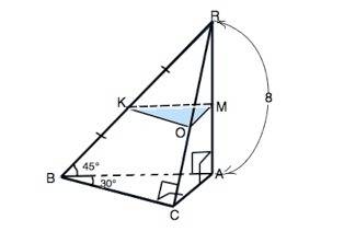 Основание пирамиды rabc- треугольник abc,в котором угол с=90,а угол в=30 градусов. ребро ar перпенди
