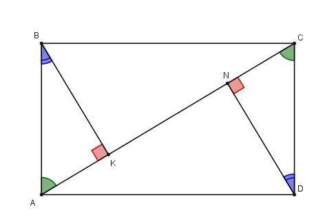 Пусть abcd - прямоугольник, bk и dn - высоты треугольников abc и acd соответственно, kn = 5 см, bk =