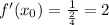 f'( x_{0} )= \frac{1}{ \frac{2}{4} } =2