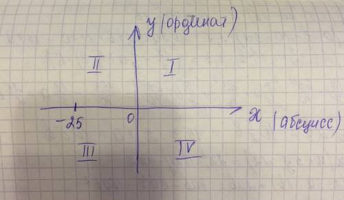 Где на координатной плоскости расположены точки, если их абсцисса равна −25? выберите правильный отв