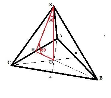 Боковая грань правильной треугольной пирамиды образует с плоскостью основания угол в 60 градусов. на
