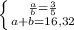 \left \{ {{ \frac{a}{b} = \frac{3}{5} } \atop {a + b = 16,32}} \right.