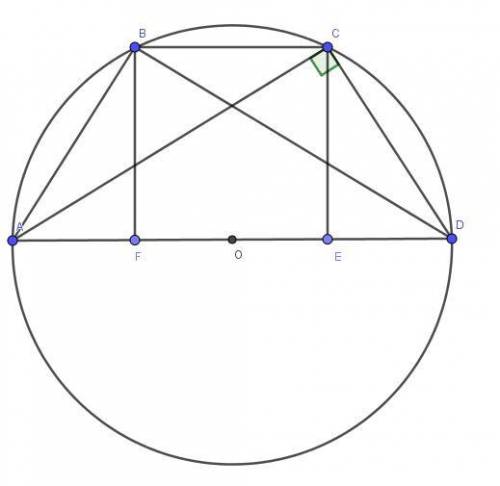 Діагональ рівнобічної трапеції перпендикулярна до бічної сторони і дорівнює 4 см. знайдіть площу тра