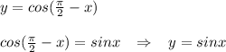 y=cos(\frac{\pi}{2}-x)\\\\cos(\frac{\pi}{2}-x)=sinx\; \; \; \Rightarrow \; \; \; y=sinx