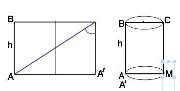 Высота цилиндра h,в развертке его цилиндрической поверхности образующая составляет с диагональю угол