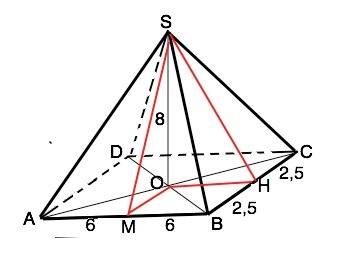Восновании четырехугольной пирамиды sabcd точка o-центр основания ,s-вершина лежит прямоугольник со