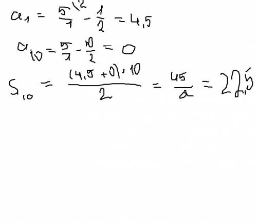 Арифметическая прогрессия задана формулой an= 5 - n/2 . найдите сумму десяти первых её членов