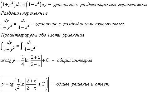 Решить уравнение (1+y^2) dx=(4-x^2) dy