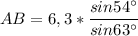 AB=6,3*\dfrac{sin54^{\circ}}{sin63^{\circ}}