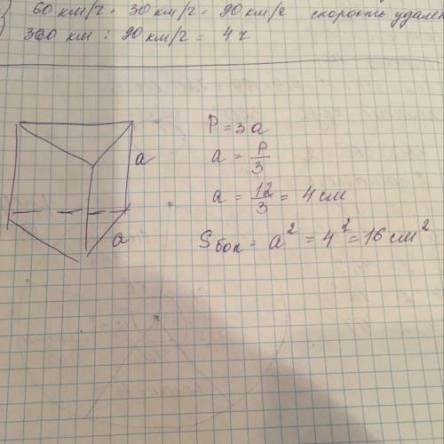 Периметр основания правильной треугольной призмы а равен 12 см. вычислите площадь боковой грани, есл