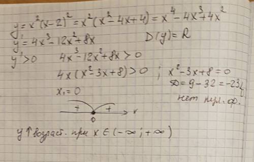 С! найти производную, найти промежутки монотонности x^2(x-2)^2