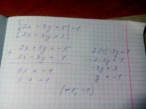 Решите систему уравнений 2x-3y=5 и 2x-3y=1