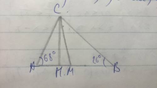 118 в треугольнике авс проведены высота сн и биссектриса см. найдите угол нсм, если вас=68°, авс=26°