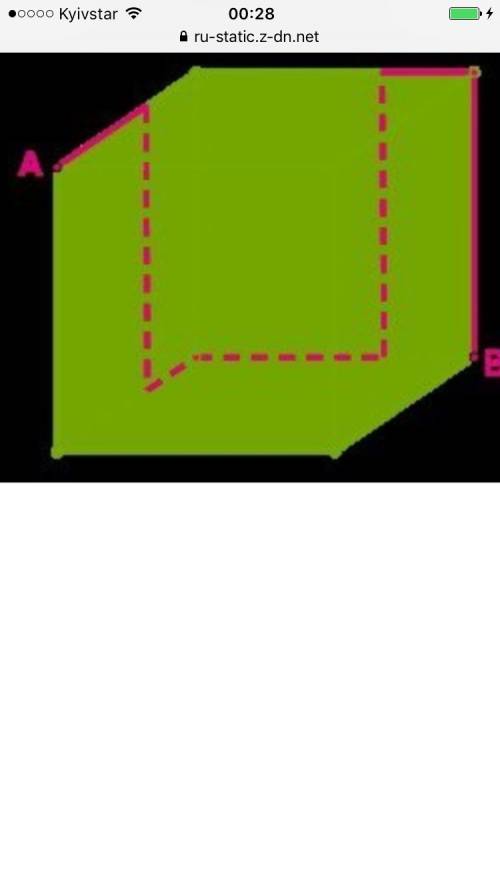 Муха ползает по поверхности куба вдоль красной линии от точки a к точке b. определи длину проделанно