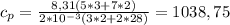 c_p= \frac{8,31(5*3+7*2)}{2*10^{-3}(3*2+2*28)} =1038,75