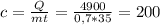 c=\frac{Q}{mt}= \frac{4900}{0,7*35}=200