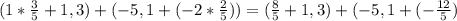 (1* \frac{3}{5}+1,3)+(-5,1+(-2* \frac{2}{5}))=( \frac{8}{5}+1,3)+(-5,1+(- \frac{12}{5})