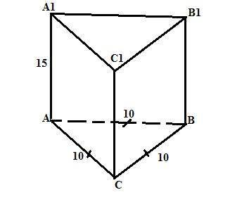 Сторона основания правильной треугольной призмы равна 10см а высота 15 см. найдите площадь боковой п