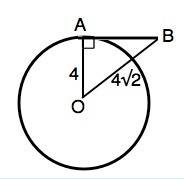 Прямая ab касается окружности с центром o радиуса 4 см в точке a так, что ob = 4 корень из 2 см. чем