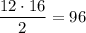 \dfrac{12\cdot 16}{2}=96