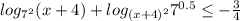 log_{7^2}(x+4)+log_{(x+4)^2} 7^{0.5} \leq - \frac{3}{4}