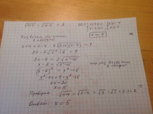 Як розв'язати рівняння √x+4 - √x-4=2
