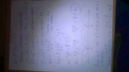 Решите неравенство методом интервала a)x^2-6x-7> 0 б)x^2+2x-48< 0