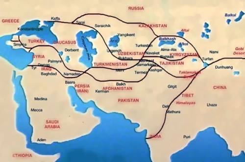Покажи на карте, где проходил великий шелковый путь через земли казахстана.