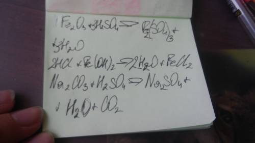 Составьте молекулярные,полные и сокращенные ионные уравнения реакции 1. fe2o3+h2so4= 2.hci+fe(oh)2=