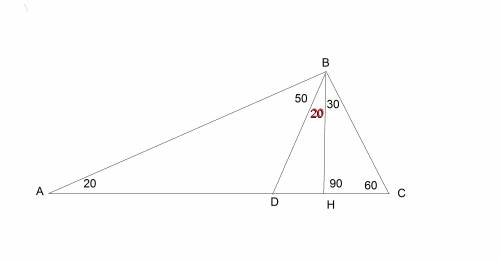 Втреугольнике авс углы а и с равны 20° и 60° соответственно. найдите угол между высотой вн и биссект