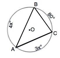 Дан треуг. abc , вписанный в окр. (o; r). найти углы треуг. abc если дуга bc = 80°, дуга ab÷ дугу ac