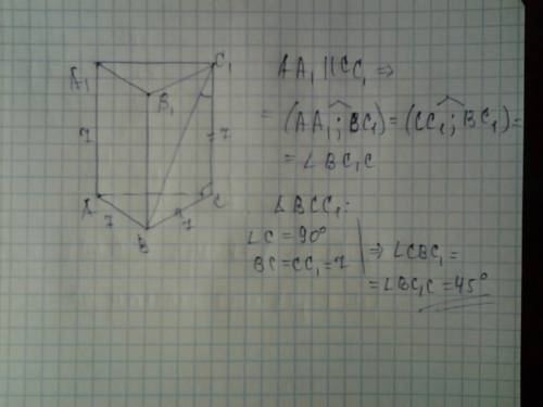Правильной треугольной призме abca1b1c1, все ребра которой равны 7, найдите угол между прямыми aa1 и