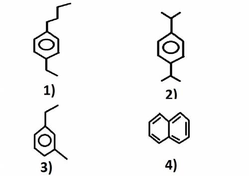 Напишите структурные формулы следующих ароматических углеводородов: 1) 1-бутил-4-этилбензол 2)4,1-ди