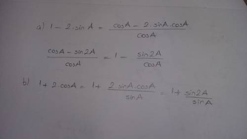 Преобразовать в произведение. а)1-2sina б)1+2cosa