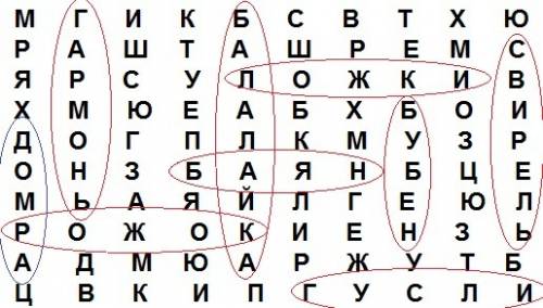 Найдите 9 , музыкальных народных инструментов в кроссворде м г и к б с в т х ю р а ш т а ш р е м с я