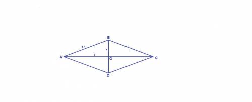 Найдите площадь ромба сторона которого равна 17 см, а разница диагоналей 14 см, заранее !