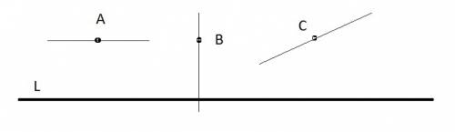 Начертите прямую l и точки a b c не лежащие на ней проведите: а)через точку а прямую,параллельную пр