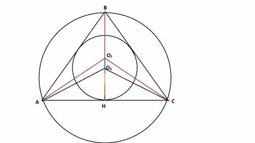 Вравнобедренном треугольнике радиусы описанного и вписанного кругов, соответственно равняются 50 и 2