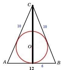 Если в равнобедренном длина основания равна 12 см, а его периметр равен 32 см, то радиус окружности