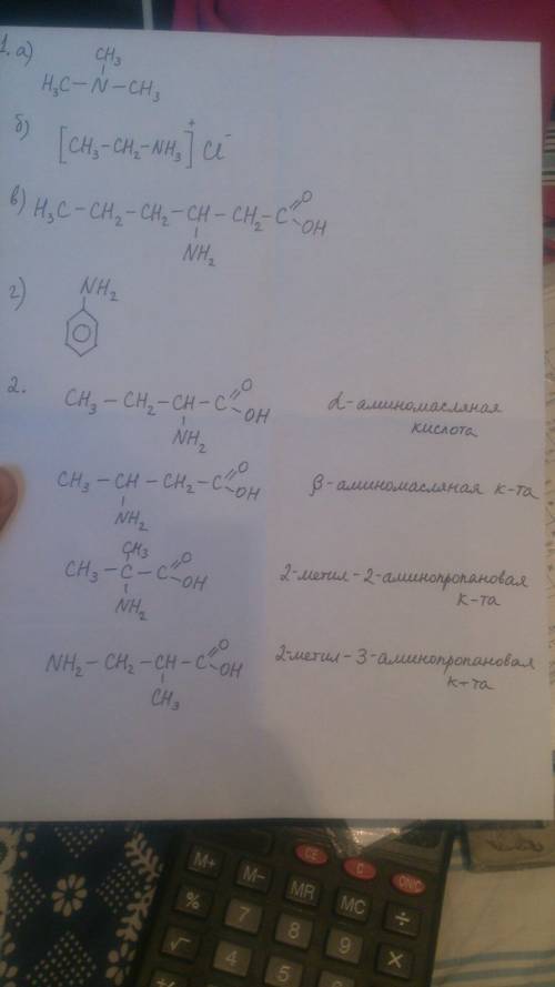 1.составьте структурные формулы : а) триметиламина ; б)хлорида этиламмония в) в-аминокапроновой кисл