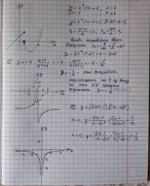 Постройте графики функций( с пояснениями, пож-ста): 1. система: y= x^2-5x+4 ,x> 1 x+1 , x< =1