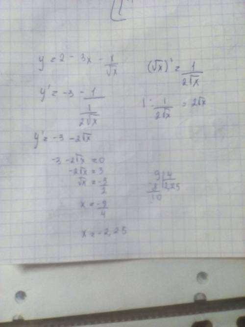 Можно с решением . найдите точку максимума функции y=2+3x-x√х