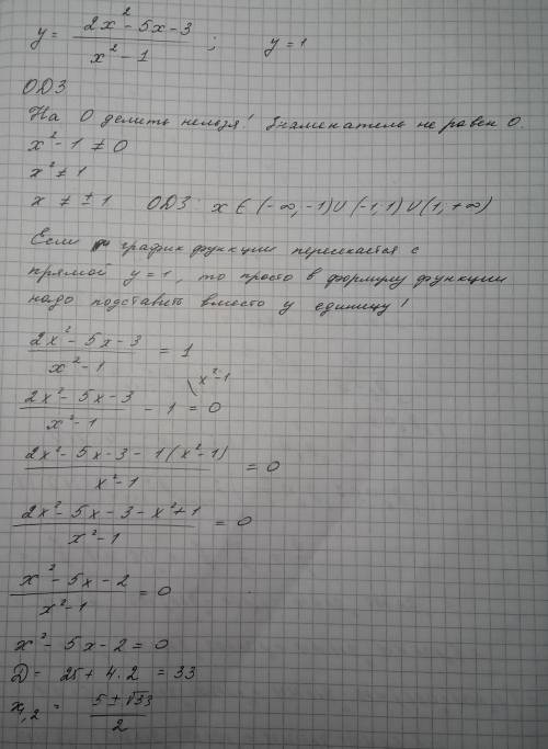 Функция задана формулой у=2х^2-5х-3 дробь х^2-1 определите при каком значении х график этой функции