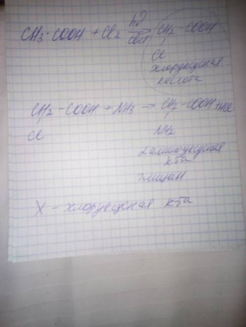 Всхеме превращений сн3–соон → х → nh2– сн2–сooн веществом х является 1) хлоруксусная кислота 2) ацет