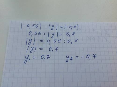 |-0,56|: |y|=|-0,8| найдите два корня уравнения.
