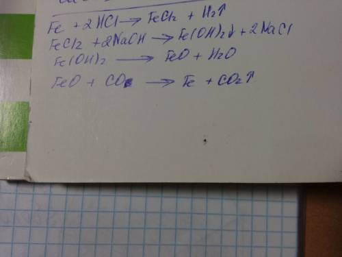1. составьте уравнения реакций согласно схеме: fe → fecl2 → fe(oh)2 → feo → fe