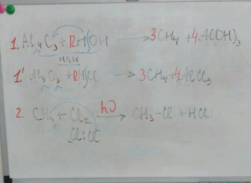 Решить! 10-11 класс! 1. написать схему реакций след. превращений al4c3 - ch4 - ch3cl - c2h6 2. напис