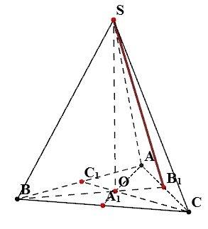 Решить, : ) стороны основания правильной треугольной пирамиды равна α, а боковое ребро составляет с