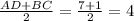 \frac{AD + BC}{2} = \frac{7+1}{2} =4