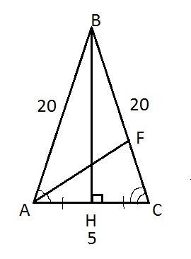 Основа рівнобедреного трикутника дорівнює 5 см а бічна сторона 20 знайдіть бісектрису кута проведену